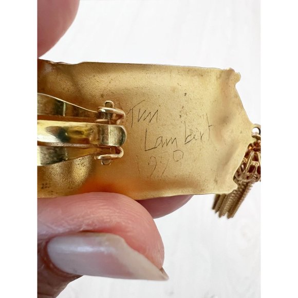 Vintage Tim Lambert Designer Gold Plated Russian Iconography Dangle Earrings/Cli - Picture 8 of 9